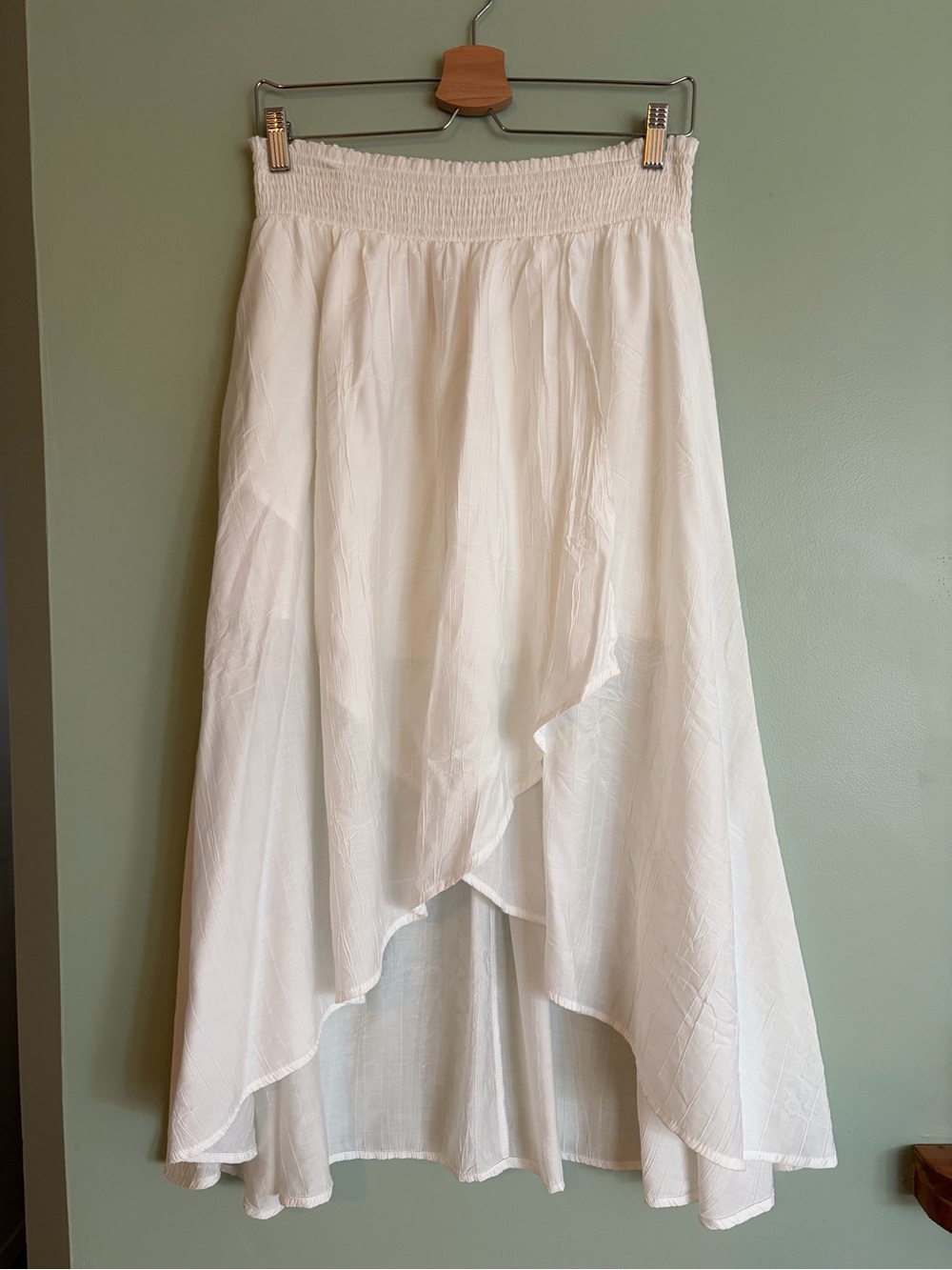 Mahina Hawaii White High Low Skirt L Smocked Waist Asymmetric Boho Cottagecore